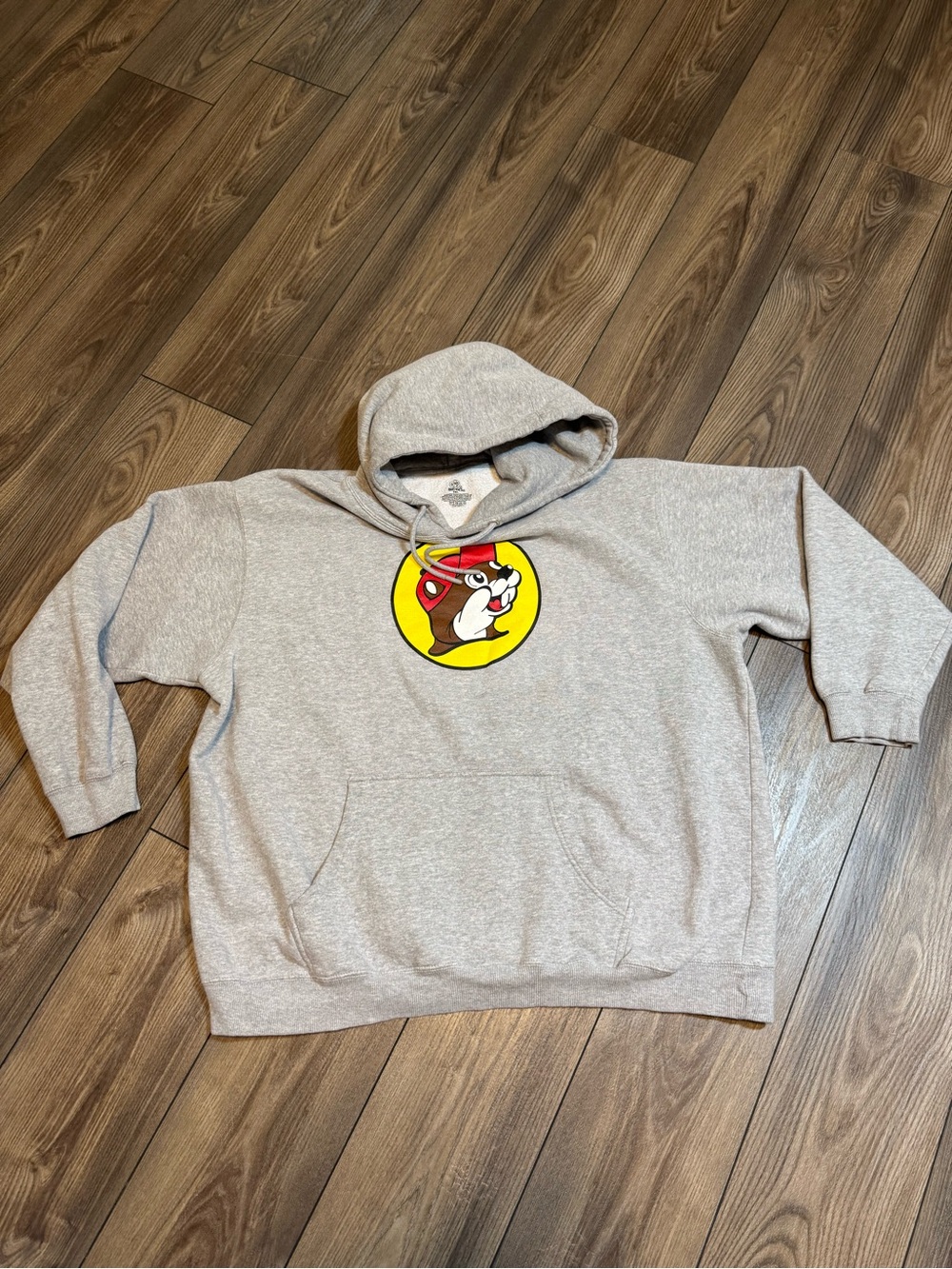 Gray Pullover Hoodie with Cartoon Mascot Graphic